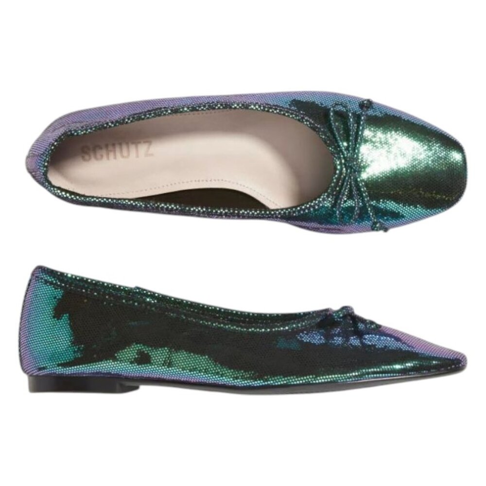 New Schutz Arissa Metallic Hologram Unicorn Ballet Flats Womens 8.5